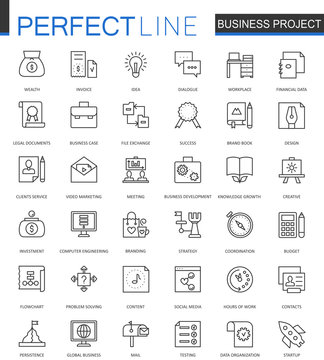 Business project thin line web icons set. Strategy management Outline stroke icon design.