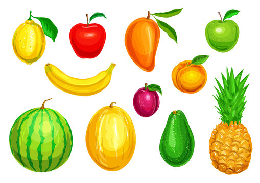 Tropical and garden fruit watercolor set