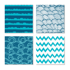 Fototapeta premium Set of four abstract hand-drawn wave patterns.