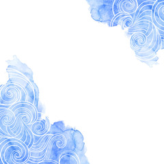  Vector background on a sea theme. Waves on a blue watercolor background.