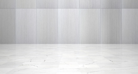 Empty Room With Metal Wall Panels and Polished Marble Floor