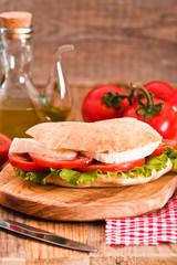 Puccia bread with mozzarella and tomato. 