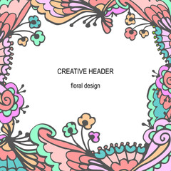 Vector Abstract artistic header background. Modern and stylish abstract design poster, cover, card design.illustration for your design. Doodle style flowers