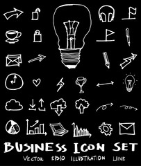 Business set sketch vector ink doodle on chalkboard eps10
