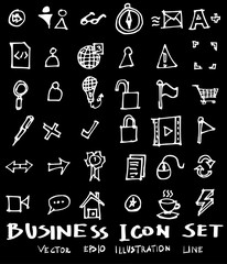 Business set sketch vector ink doodle on chalkboard eps10