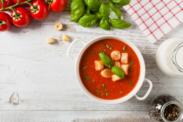 Traditional tomato soup, served with croutons.