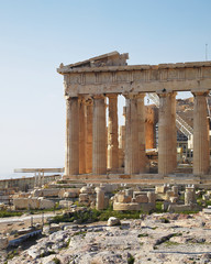 Obraz premium Athens Greece, Parthenon ancient temple scorch of the east facade