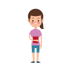 cute girl student elementary cheerful vector illustration