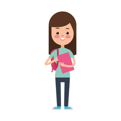 cute girl student elementary cheerful vector illustration
