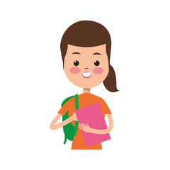 cute girl student elementary cheerful vector illustration