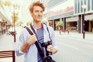 Male tourist in city