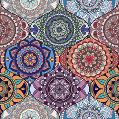 Patchwork pattern. Vintage decorative elements. Hand drawn background. Islam, Arabic, Indian, ottoman motifs. Perfect for printing on fabric or paper.