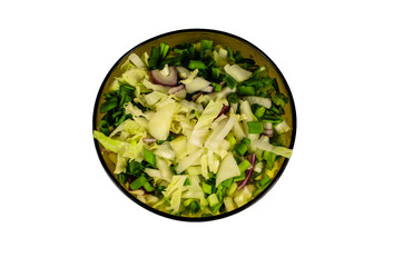 Salad with chinese cabbage and green onion isolated on white