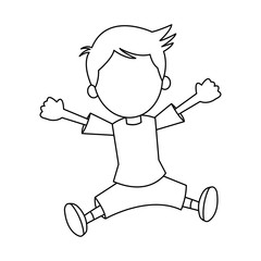 happy boy character jump funny outline vector illustration