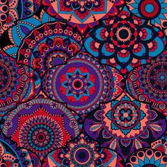 Patchwork pattern. Vintage decorative elements. Hand drawn background. Islam, Arabic, Indian, ottoman motifs. Perfect for printing on fabric or paper.