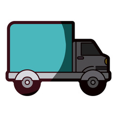 white background with truck with wagon and thick contour vector illustration