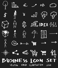 Business set sketch vector ink doodle on chalkboard eps10