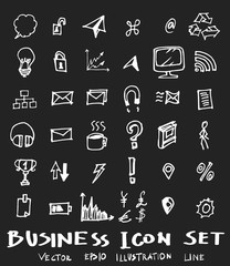 Business set sketch vector ink doodle on chalkboard eps10