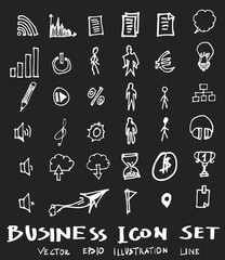 Business set sketch vector ink doodle on chalkboard eps10