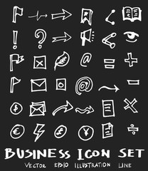 Business set sketch vector ink doodle on chalkboard eps10