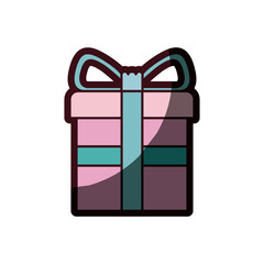 colorful gift box with decorative ribbon in cross with thick contour vector illustration