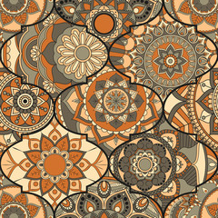 Patchwork pattern. Vintage decorative elements. Hand drawn background. Islam, Arabic, Indian, ottoman motifs. Perfect for printing on fabric or paper.