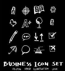 Business set sketch vector ink doodle on chalkboard eps10