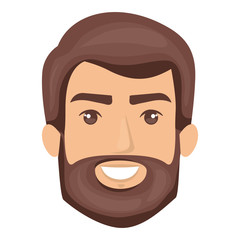 white background of smiling man face with hair and beard dark brown vector illustration