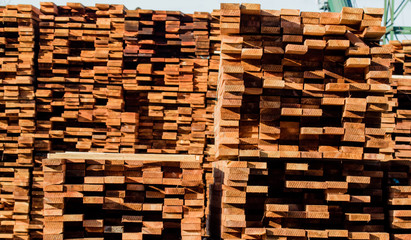 Construction lumber at the mill. Mill products.