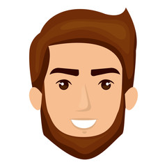 white background of smiling man face with brown hair and beard and without mustache vector illustration