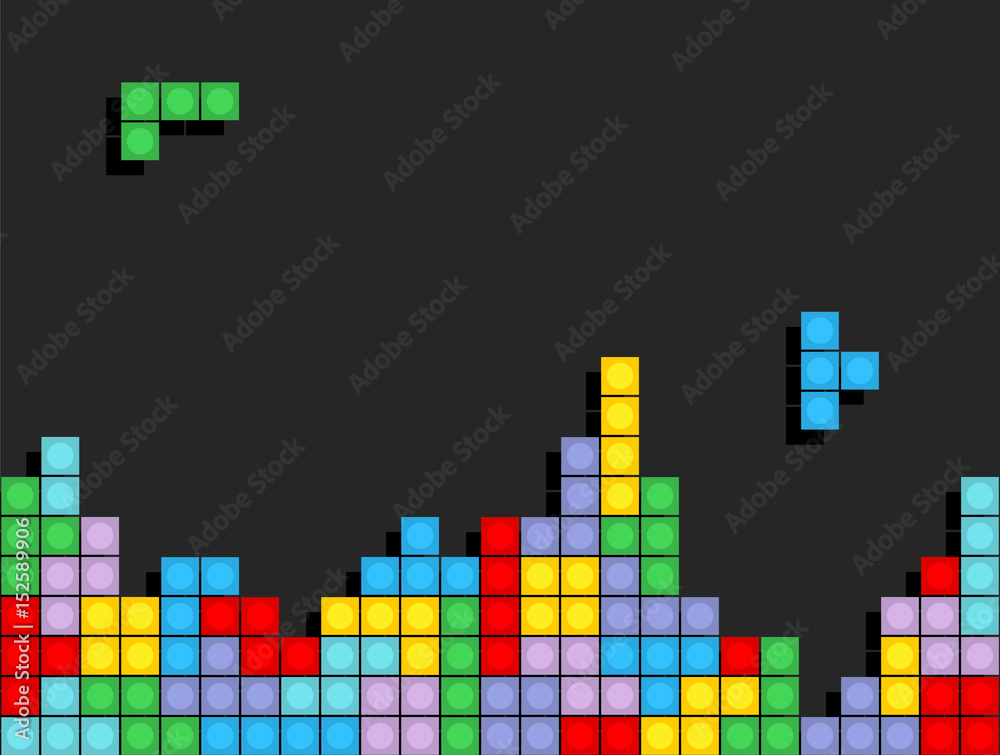 Poster game tetris pixel bricks. colorfull game background