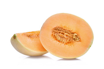 slice and half of honeydew melon(sunlady) isolated on white background