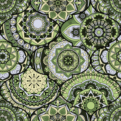 Colorful tiles boho seamless pattern. Mandala background. Abstract flower ornament. Floral wallpaper, furniture, textile print, hippie fabric. Romantic decoration from weave design elements.