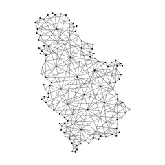 Map of Serbia from polygonal black lines and dots of vector illustration