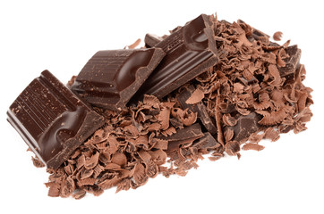 Dark chocolate on a white background