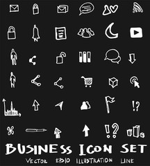 Business set sketch vector ink doodle on chalkboard eps10