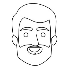 monochrome contour of smiling man face with hair and beard vector illustration