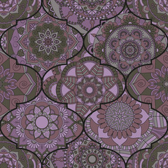 Colorful tiles boho seamless pattern. Mandala background. Abstract flower ornament. Floral wallpaper, furniture, textile print, hippie fabric. Romantic decoration from weave design elements.