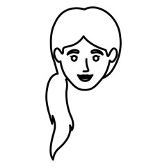 monochrome contour of smiling woman face with ponytail hairstyle vector illustration