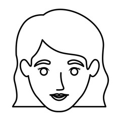 monochrome contour of smiling woman face with wavy short hair vector illustration
