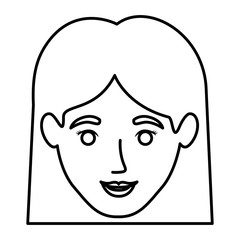 monochrome contour of smiling woman face with straight short hair vector illustration