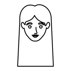 monochrome contour of smiling woman face with straight long hair vector illustration