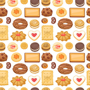 Different Cookie Cake Isolated Vector Seamless Pattern Sweet Food