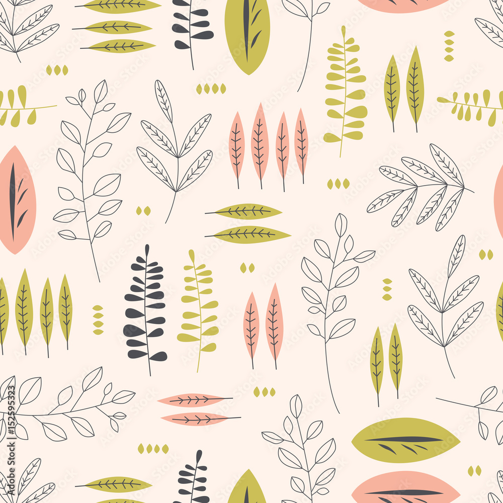 Poster seamless pattern with different leaves