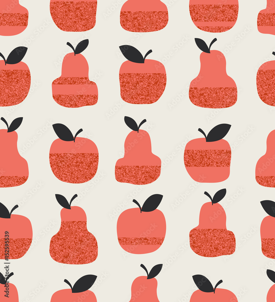 Poster seamless pattern with apples, pears and leaves