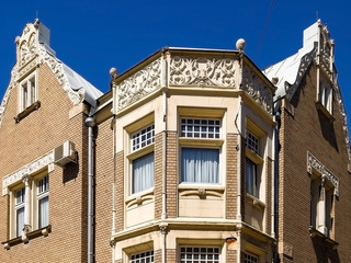The crown of the roof of the building