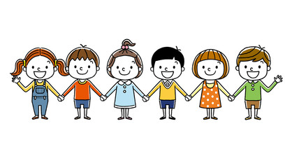子供たち：みんなで手をつなぐ
