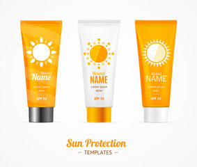 Sun Protection Cosmetic Cream Template Set. Vector