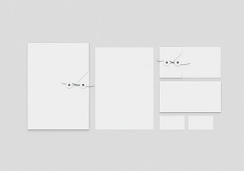 Base white stationery mock-up template for branding identity on gray background for graphic designers presentations and portfolios. 3D rendering.