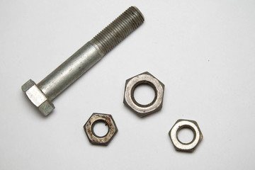 hex nuts and bolt on white background